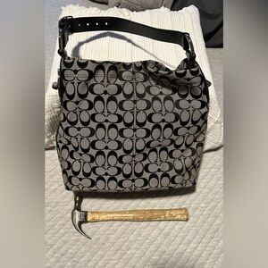 Coach Black and Gray Signature Shoulder Bag